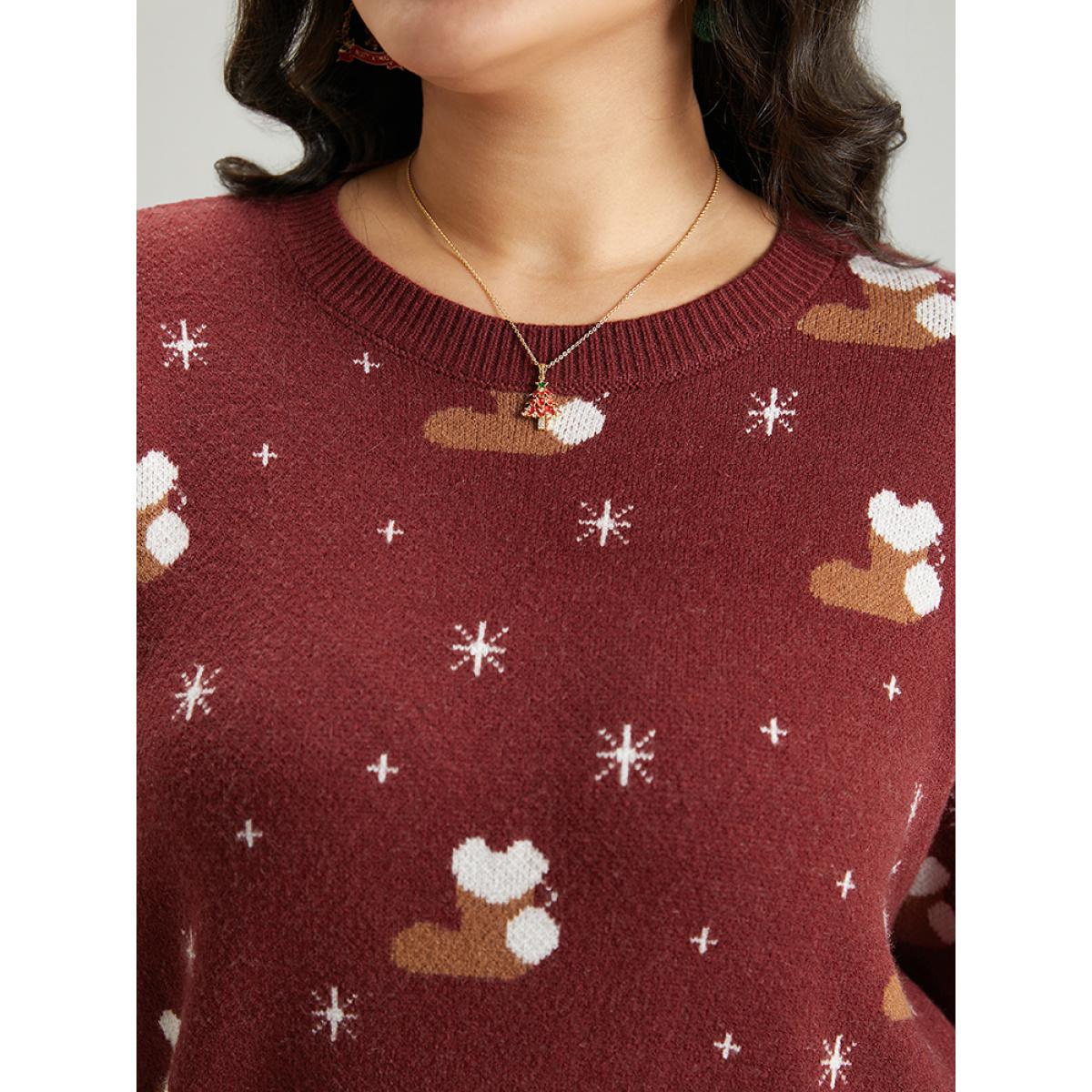 Plus Size Supersoft Essentials Christmas Print Star Round Neck Pullover Scarlet Women Casual Loose Long Sleeve Round Neck Festival-Christmas Pullovers BloomChic 28/5X Product Image