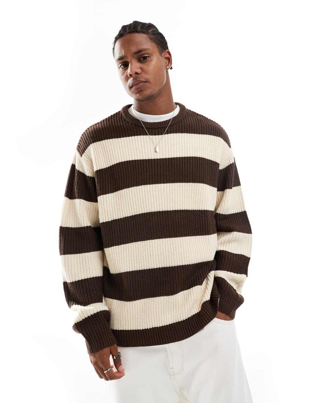 ASOS DESIGN oversized knit sweater brown stripe Product Image