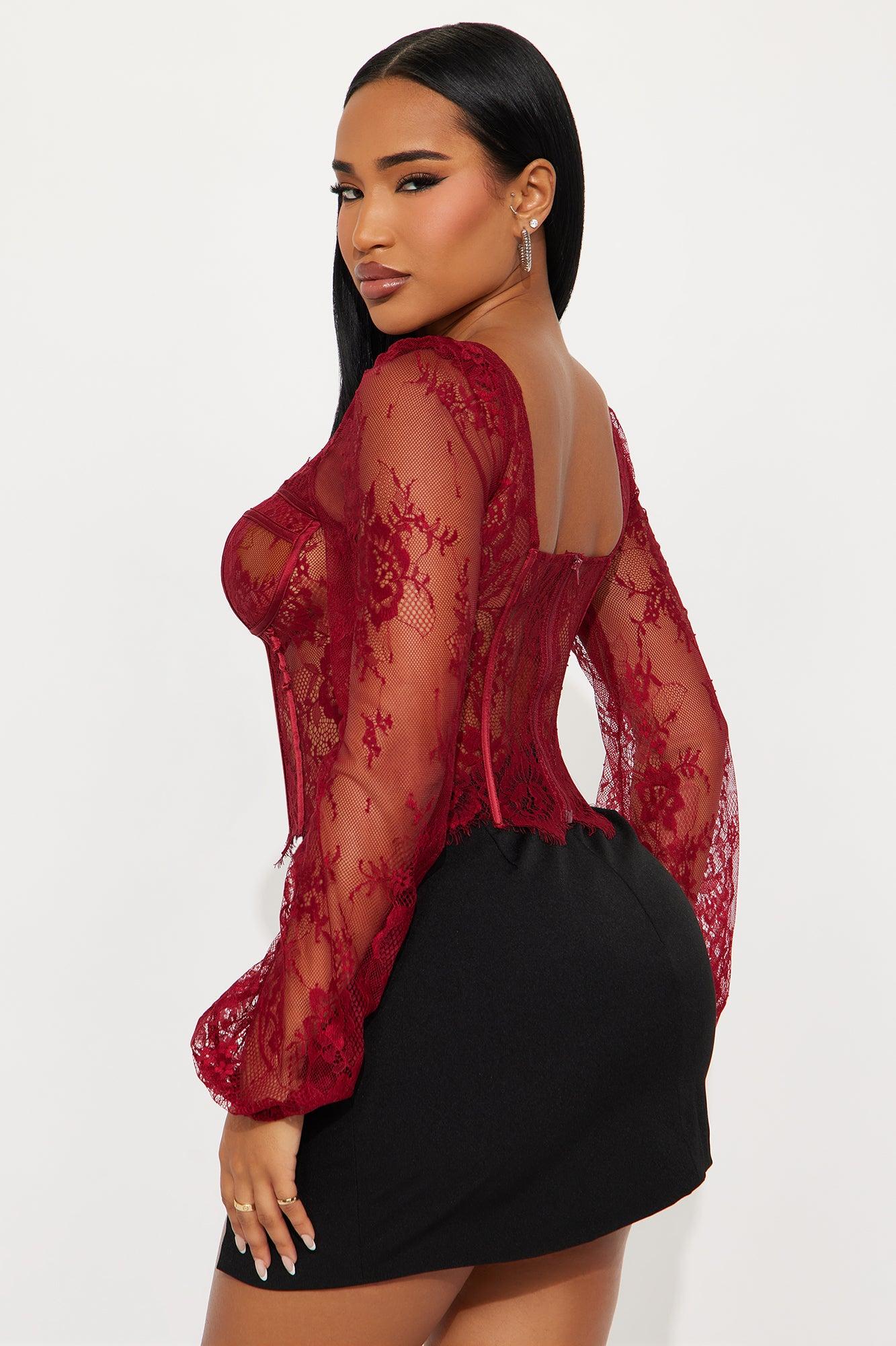 Gilded Glam Lace Bustier Top - Burgundy Female Product Image