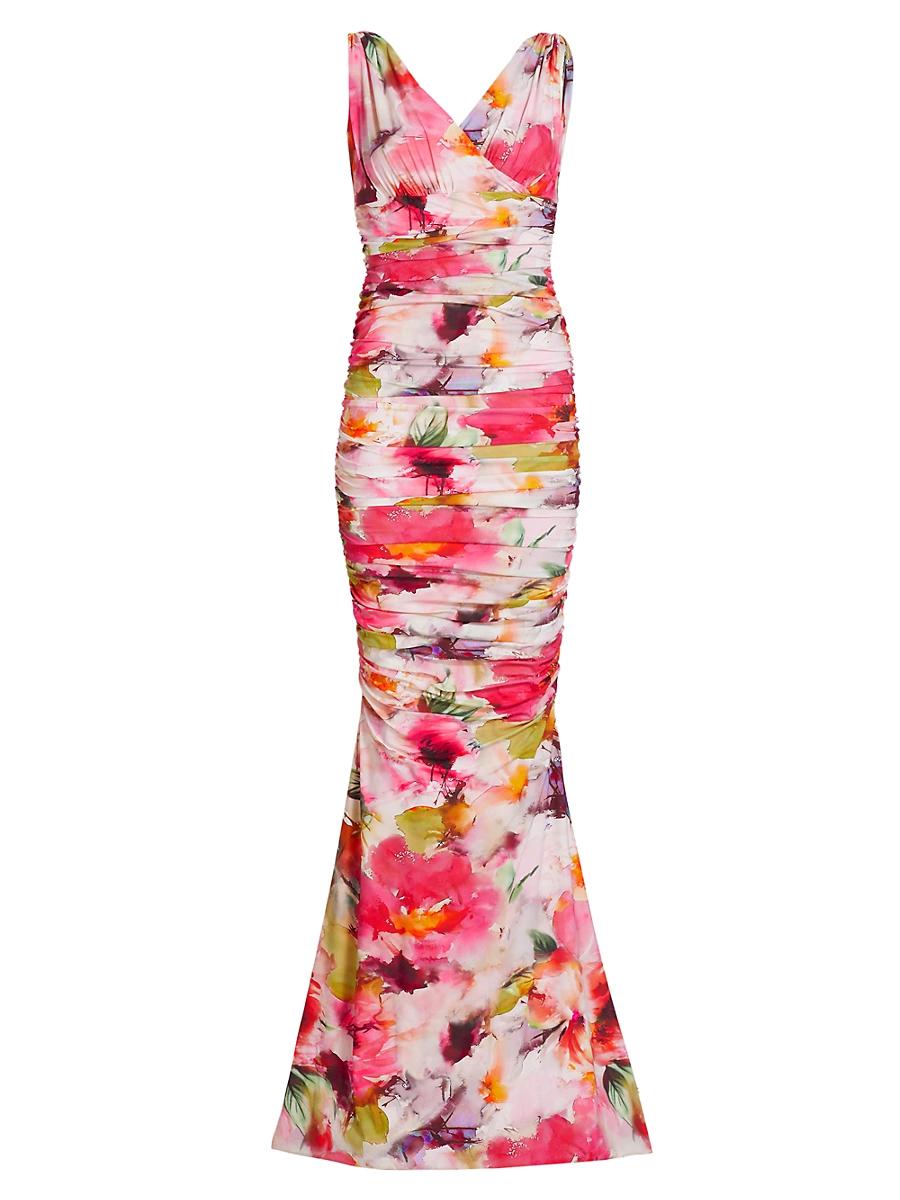 Womens Barbe Ruched Floral Gown Product Image