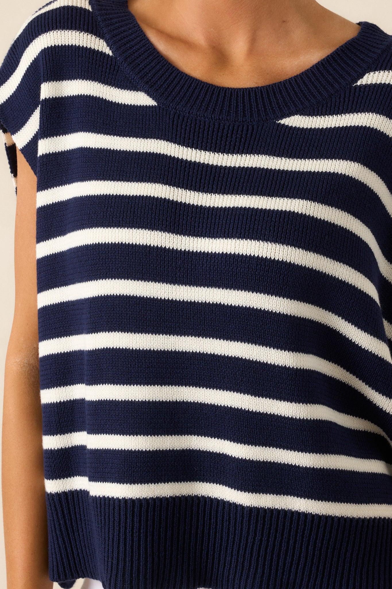 Daring Diva Navy Stripe Oversized Sweater Vest Product Image