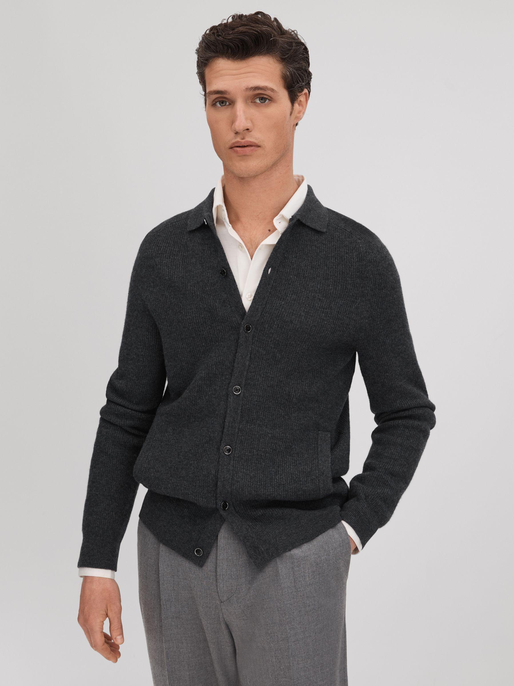 Ribbed Wool Cardigan in Charcoal Product Image