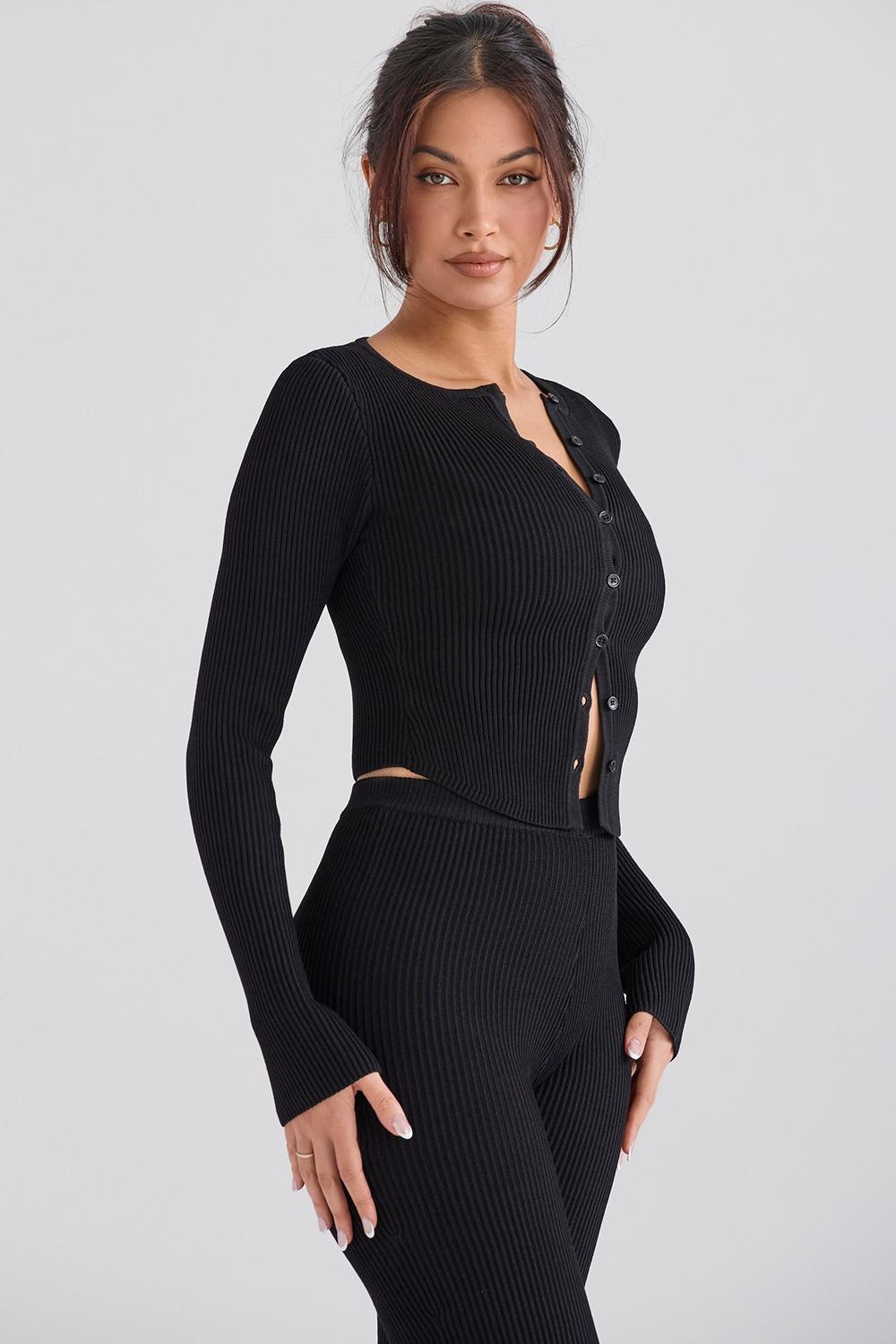 Sylvia  black ribbed knit cardigan - sale Product Image