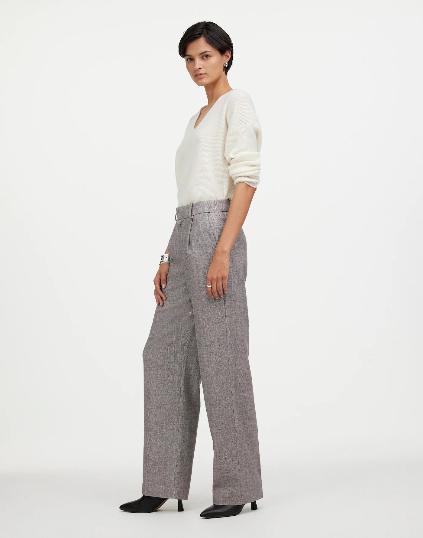 Petite Slouchy Straight Pants in Herringbone Italian Fabric Product Image