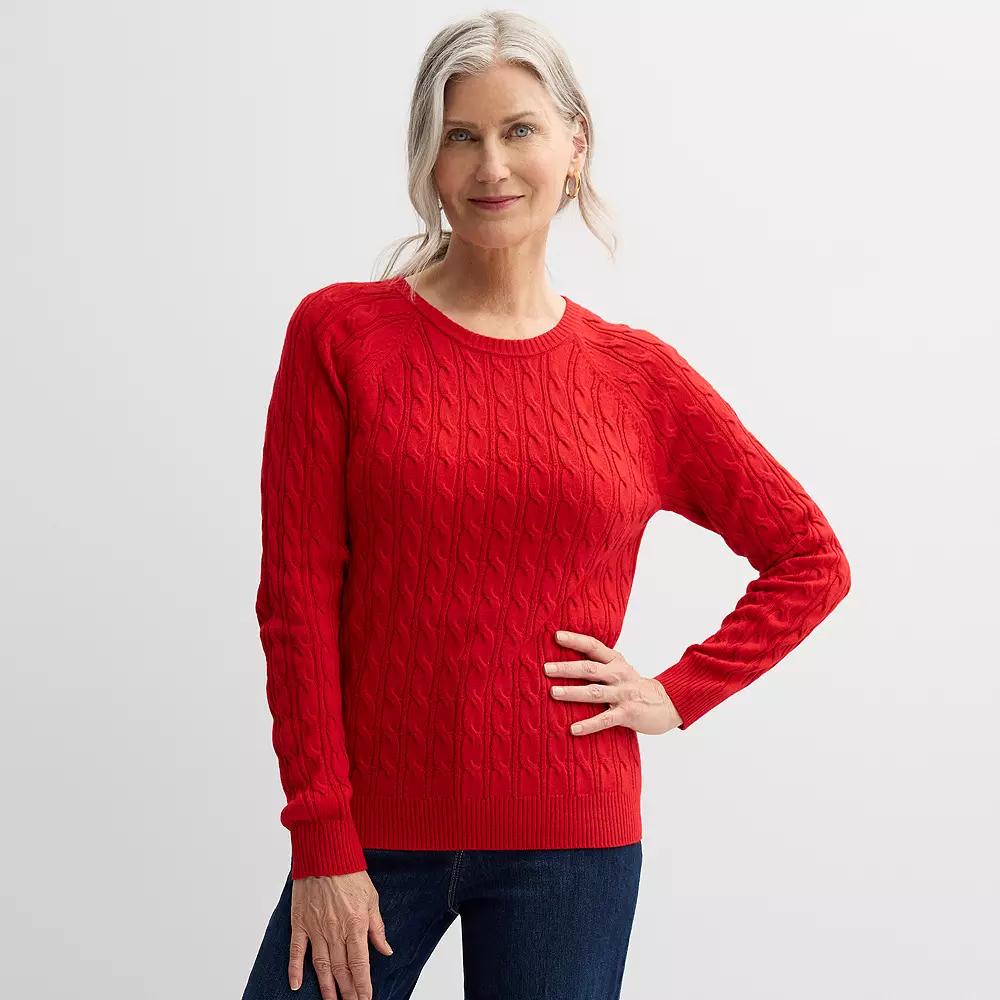 Petite Croft & Barrow® The Extra Soft Cabled Crewneck Sweater, Women's,  Product Image