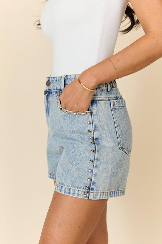 Studded Sound Blue Denim Shorts SALE Product Image