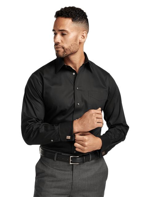 Non-Iron Cotton Pinpoint Solid Point Collar French Cuff Dress Shirt - Black Product Image