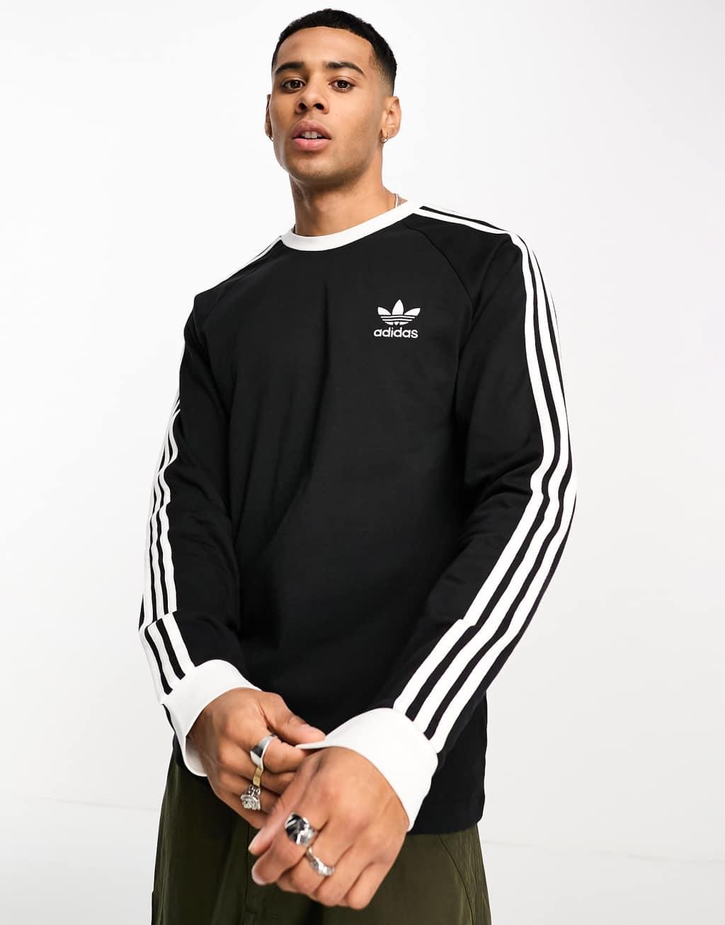 adidas Originals Adicolor 3-Stripes long sleeve T-shirt in black Product Image