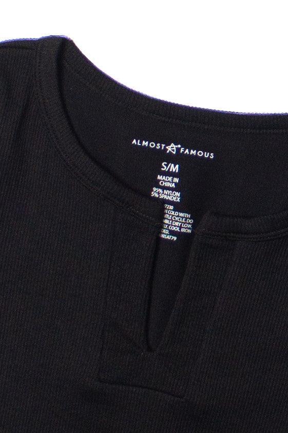 Black Seamless Ribbed Notch Neck Tee Product Image