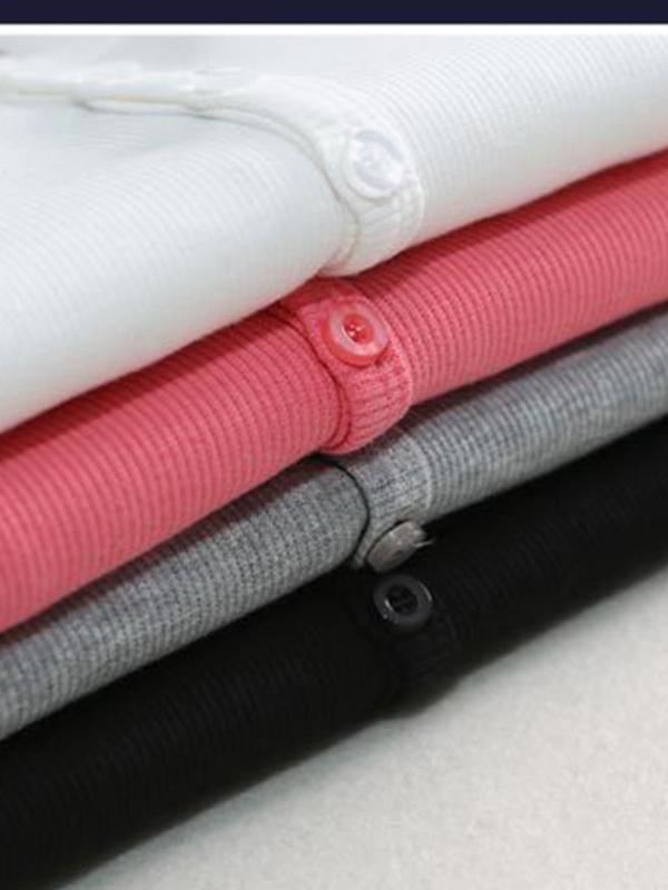 Solid Ribbed Breasted Long Sleeve Tee Product Image