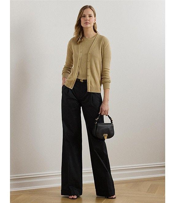 Lauren Ralph Lauren Pleated Cotton Twill High-Rise Wide Leg Pants Product Image