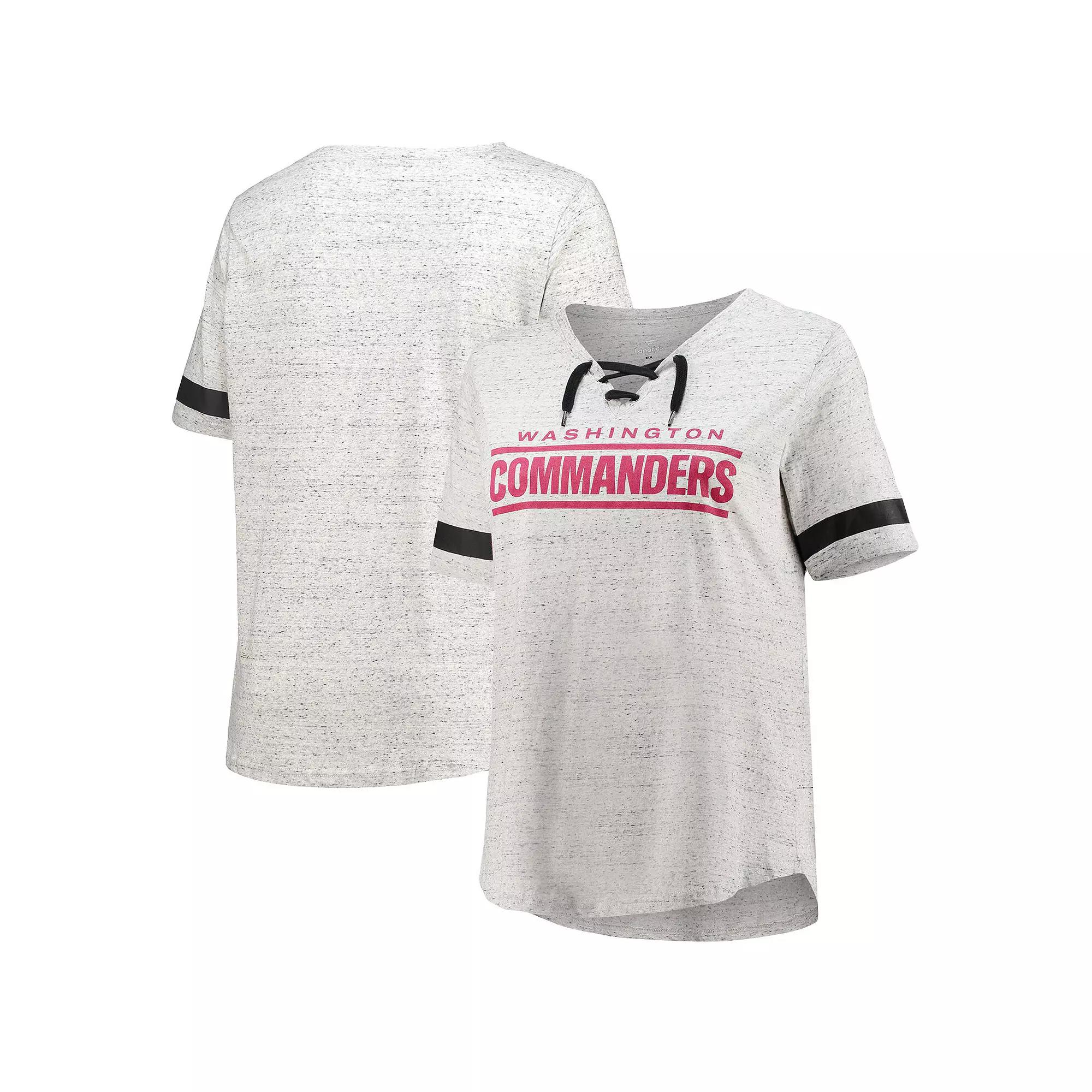 Women's Heathered Gray Washington Commanders Plus Size Lace-Up V-Neck T-Shirt, Size: 1XL, Wft Grey Product Image