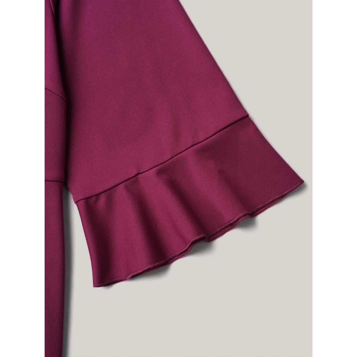 Plus Size Flared V-Neck Fake Wrap Midi Dress Deeppurplered Women Elegant Overlapping Knit Dresses Bloomchic 22-24/3X Product Image