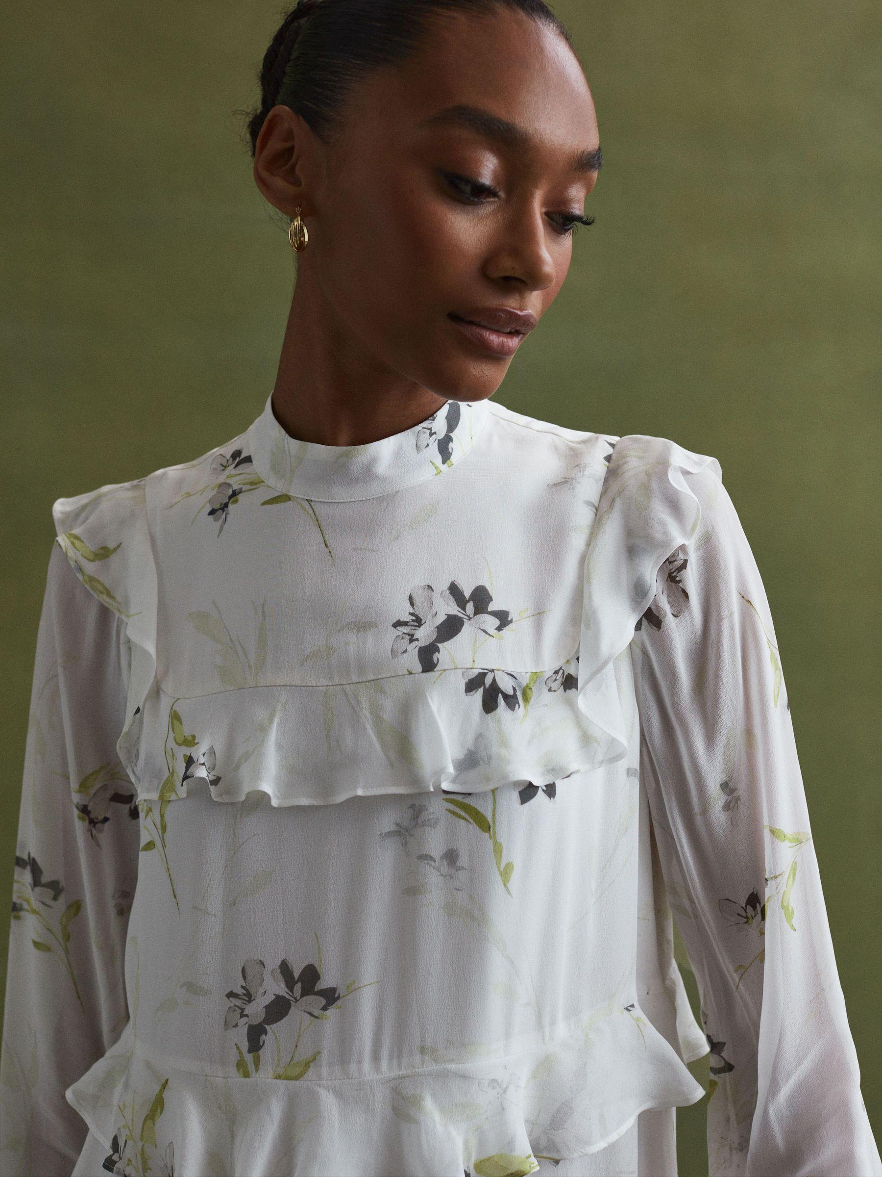 Florere Floral Tiered Mini Dress in Ivory Product Image