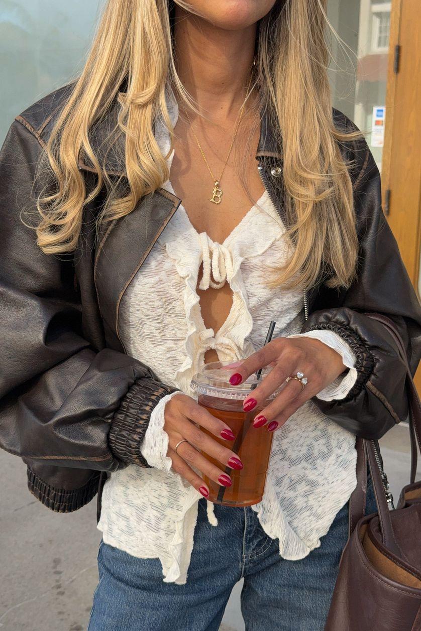 Floral Long Sleeve Tie Top Product Image