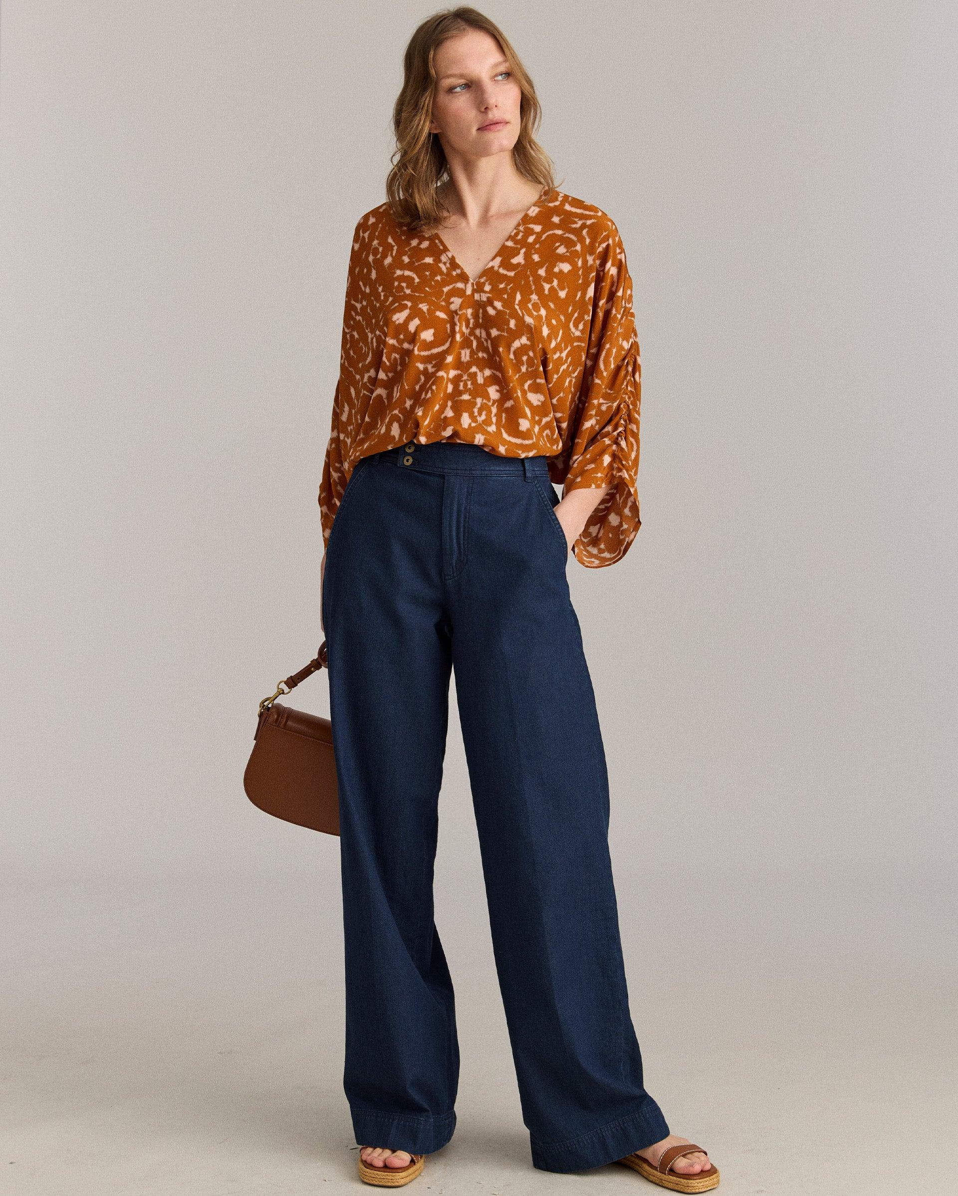 Moroccan Screen Silk Ruched Blouse -  Product Image