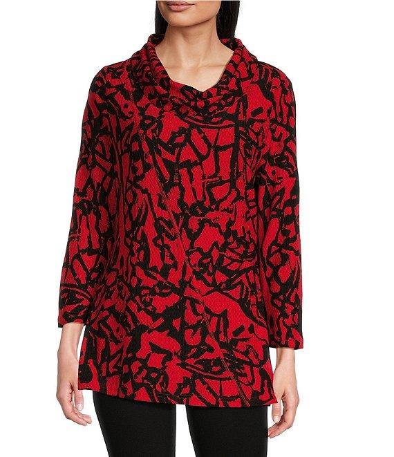 Calessa Textured Knit Cowl Neck 3/4 Sleeve Tunic Product Image