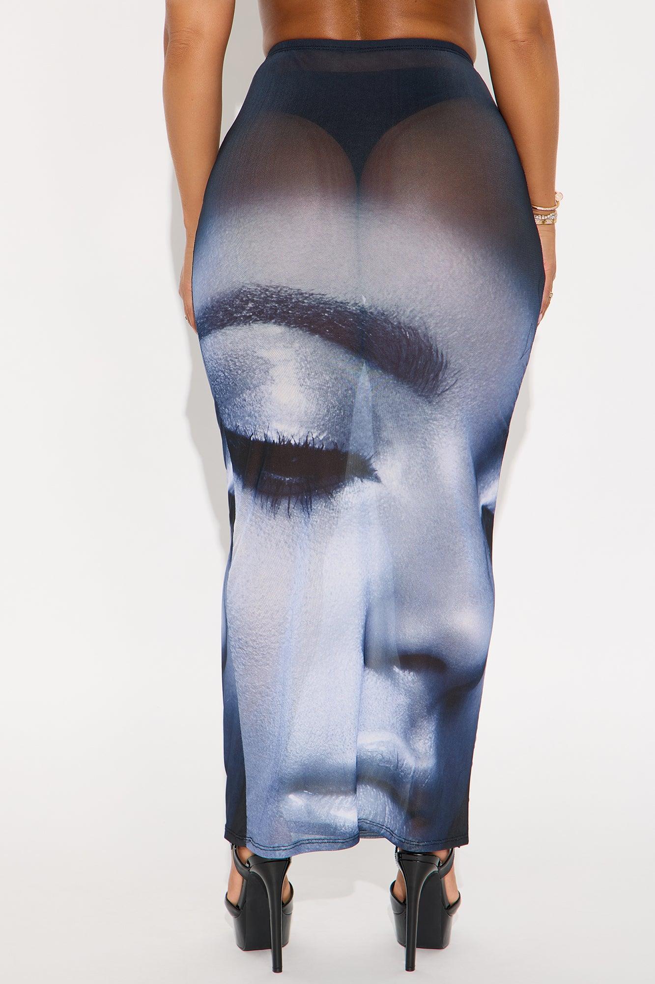 Thalia Sheer Face Print Mesh Maxi Skirt - Purple/combo Female Product Image