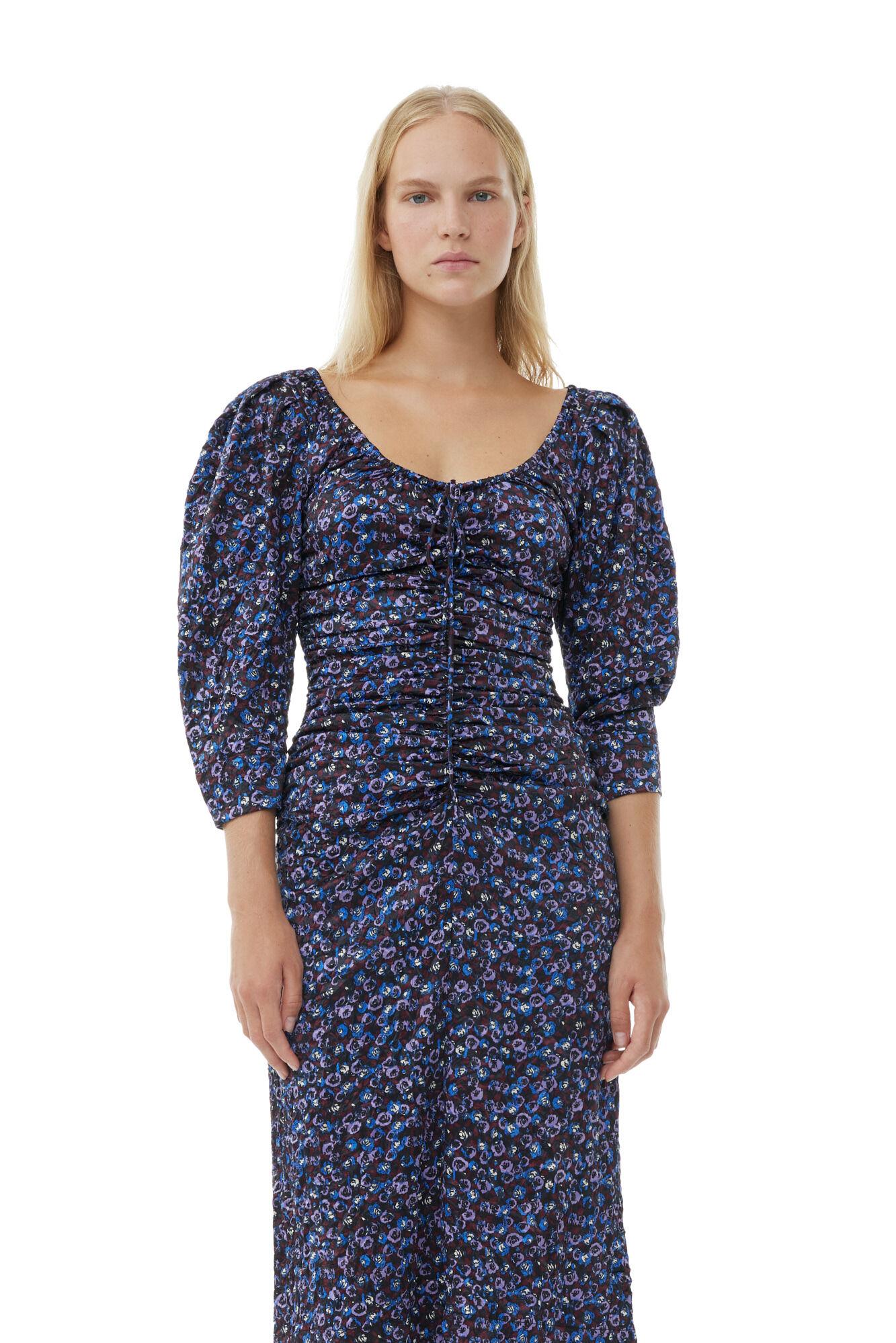 Floral Crinkled Satin U-neck Midi Dress Product Image