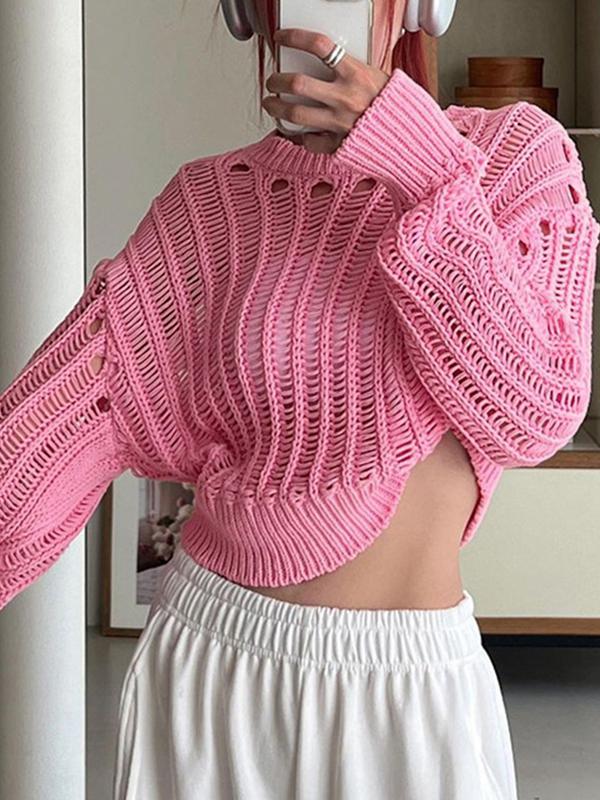 Cutout Pull Over Crop Long Sleeve Knit Product Image