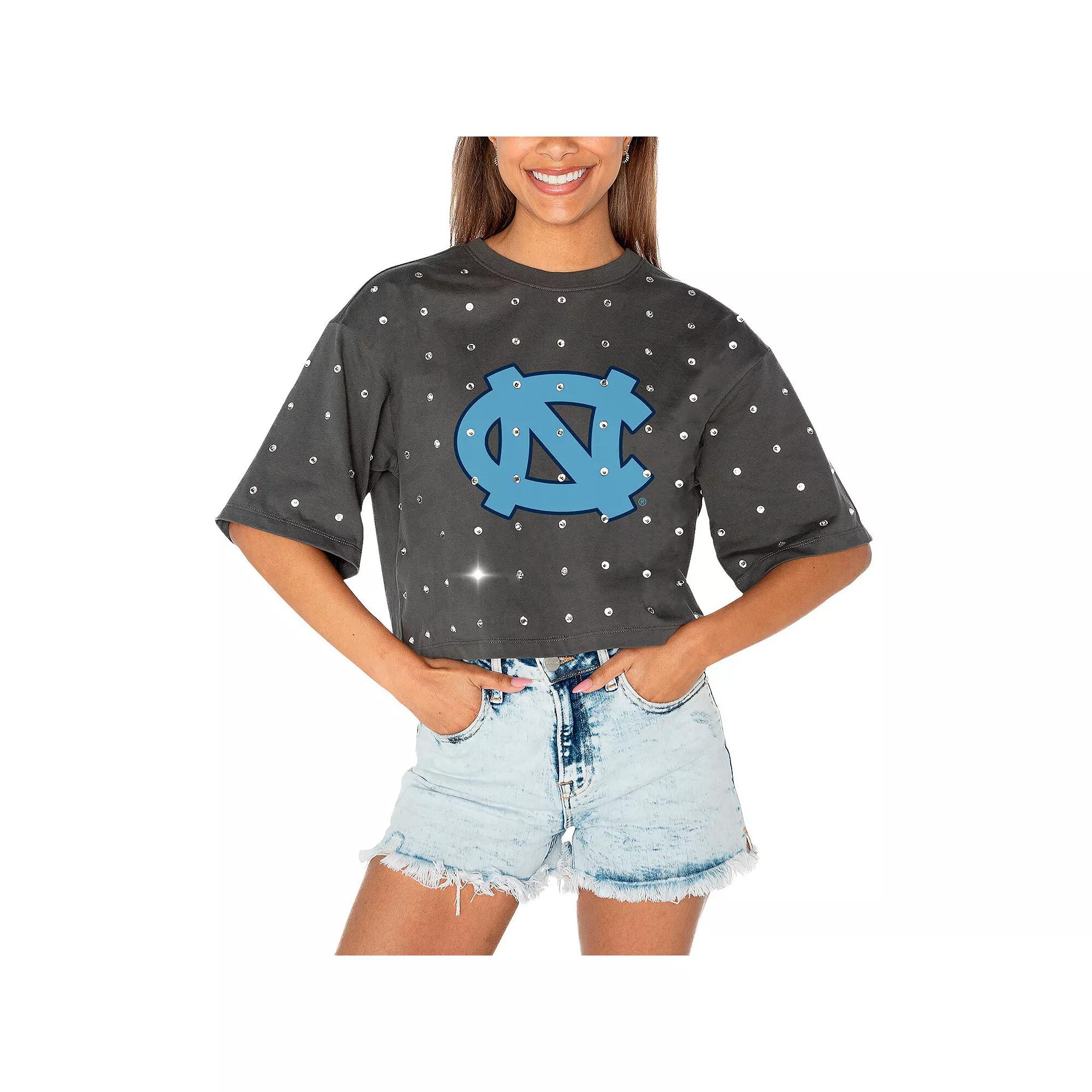 Women's Gameday Couture Gray North Carolina Tar Heels Go Time Rhinestone Crop T-Shirt,  Product Image