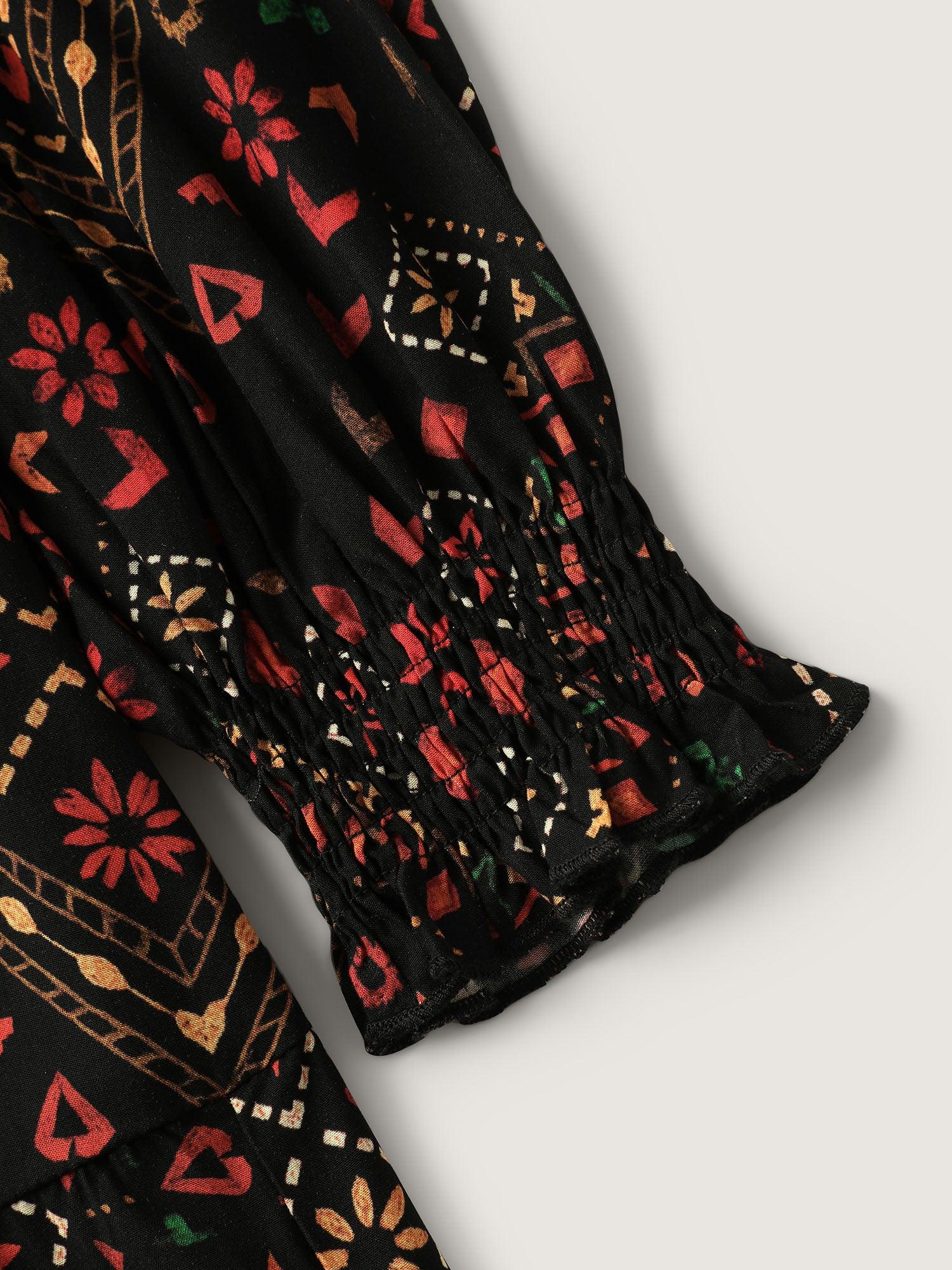 Supersoft Shirred Boho Collage Midi Dress Female Product Image