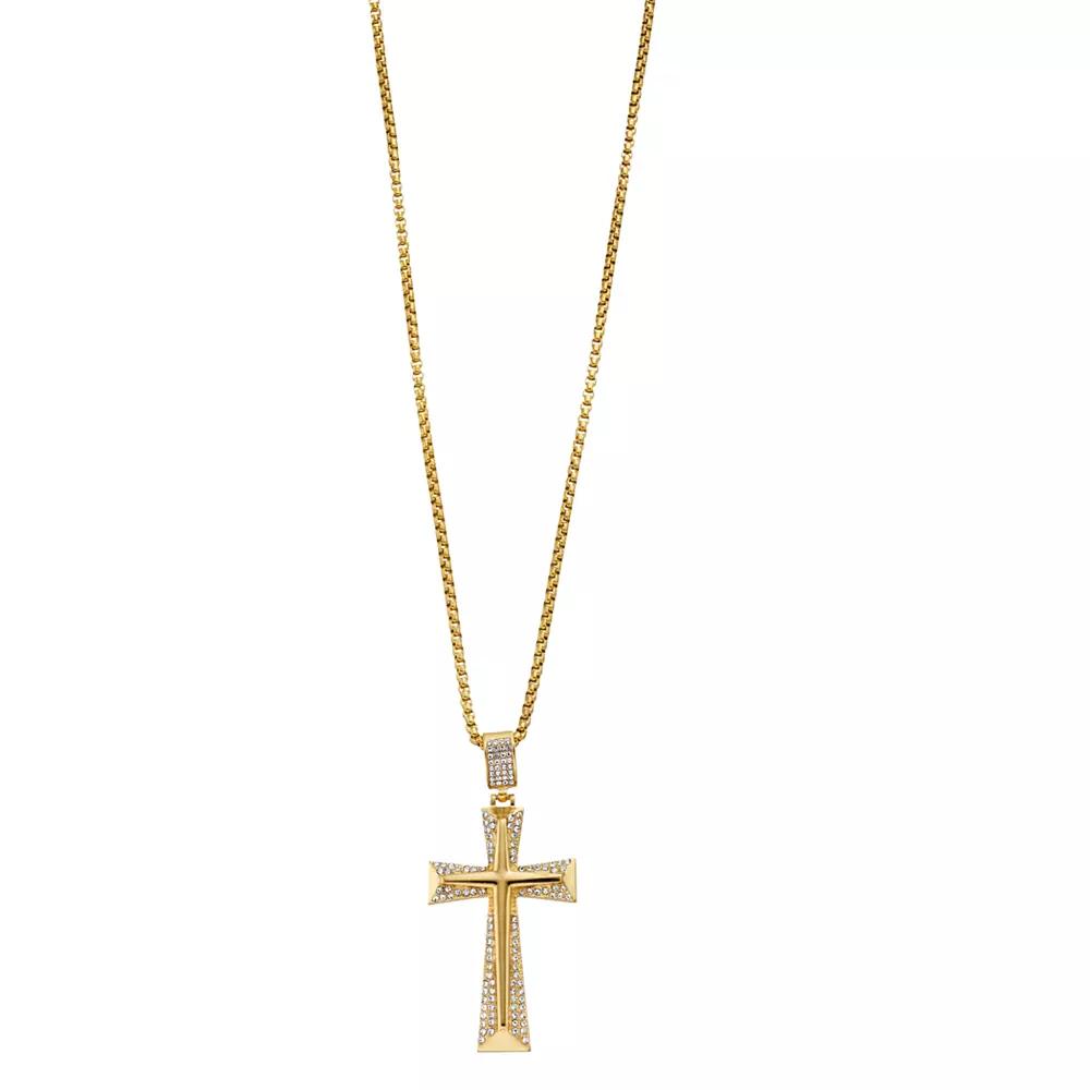 Men's Gold Tone Ion-Plated Stainless Steel Crystal Cross Pendant Necklace, Size: 24" Product Image