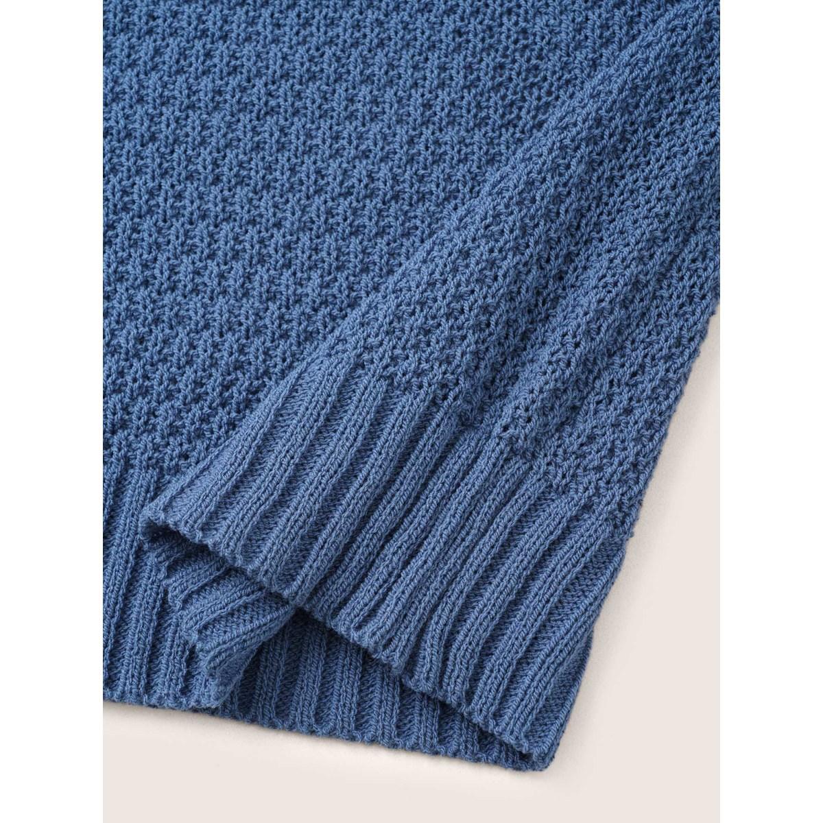 Plus Size Solid Texture Pointelle Knit Sweater Vest Aegean Women Casual Sleeveless Round Neck Everyday Pullovers BloomChic 30/6X Product Image