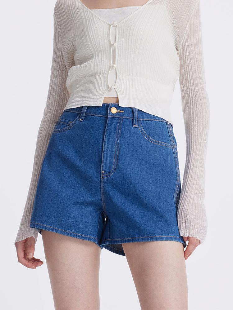 Rhinestone Denim A-Line Women Shorts Product Image