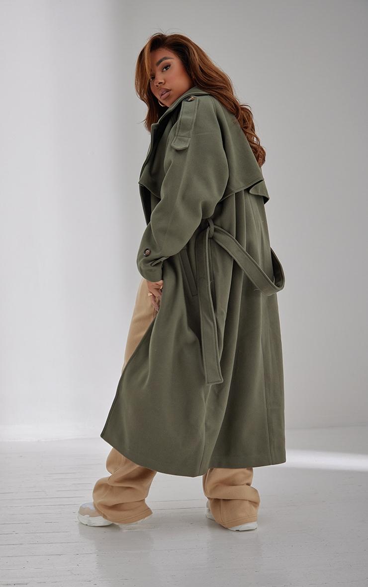 Plus Khaki Oversized Double Breasted Military Trim Coat Product Image