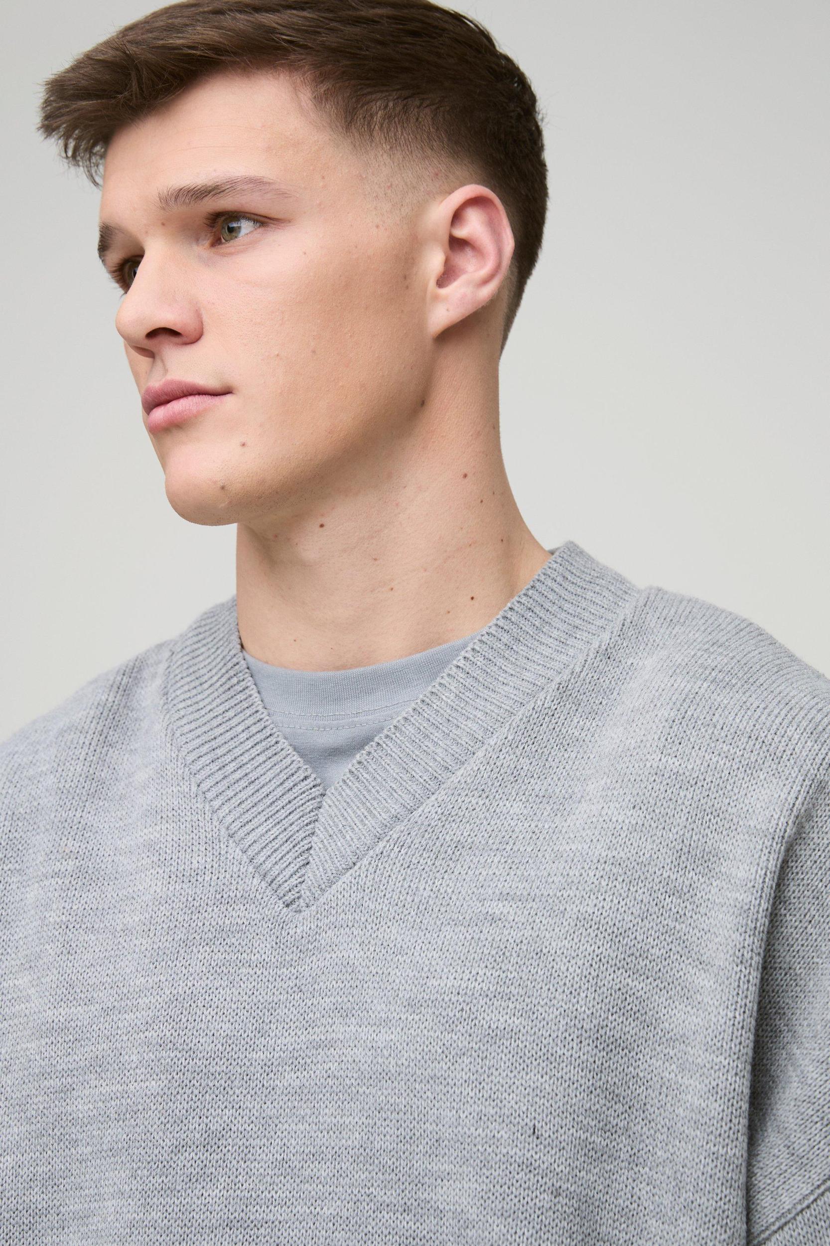 Tall Oversized Boxy V Neck Knitted Sweater | boohooMAN USA Product Image