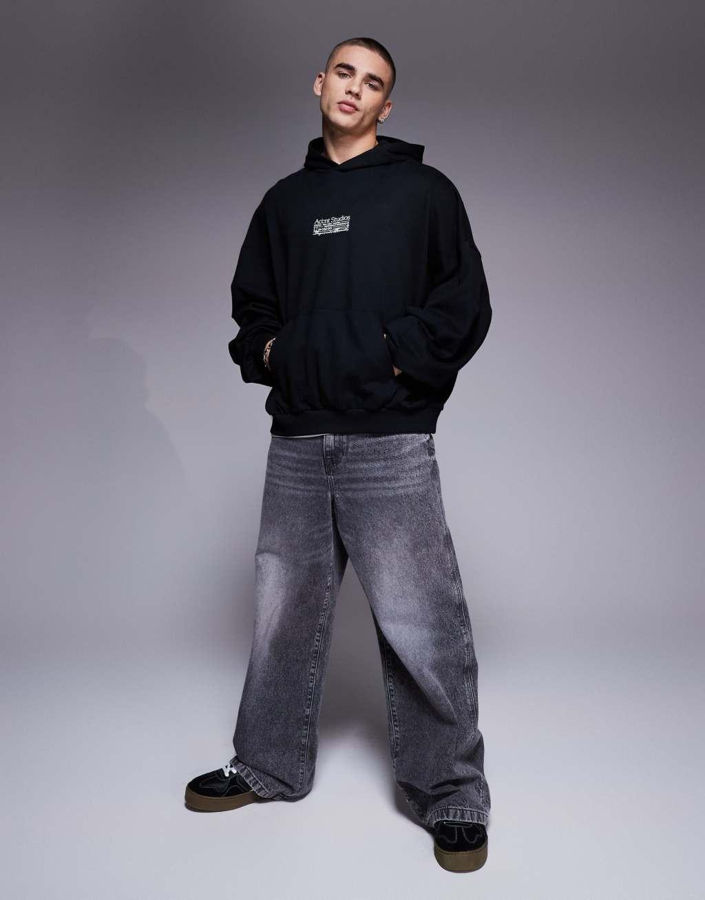 ASOS DESIGN extreme oversized hoodie with chest print in black Product Image