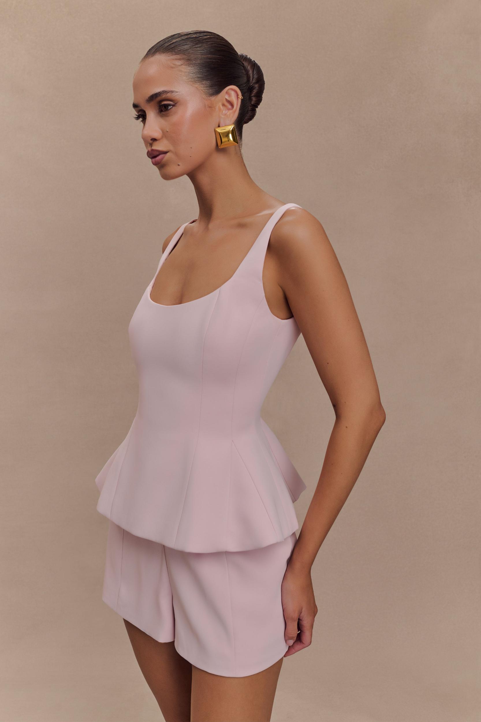 Korrie Suiting Peplum Top - Powder Pink Product Image