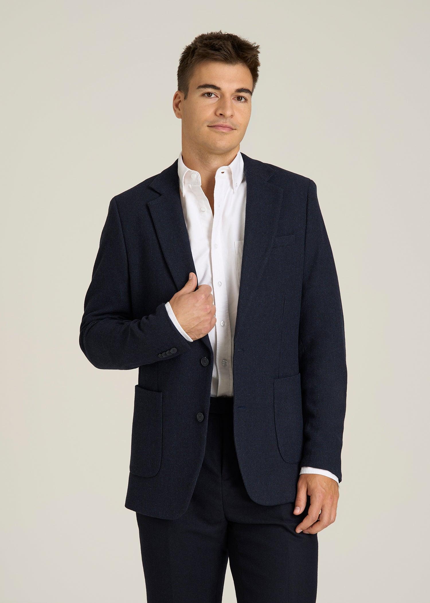 Wool Blend Blazer for Tall Men in Blue Birdseye Male Product Image