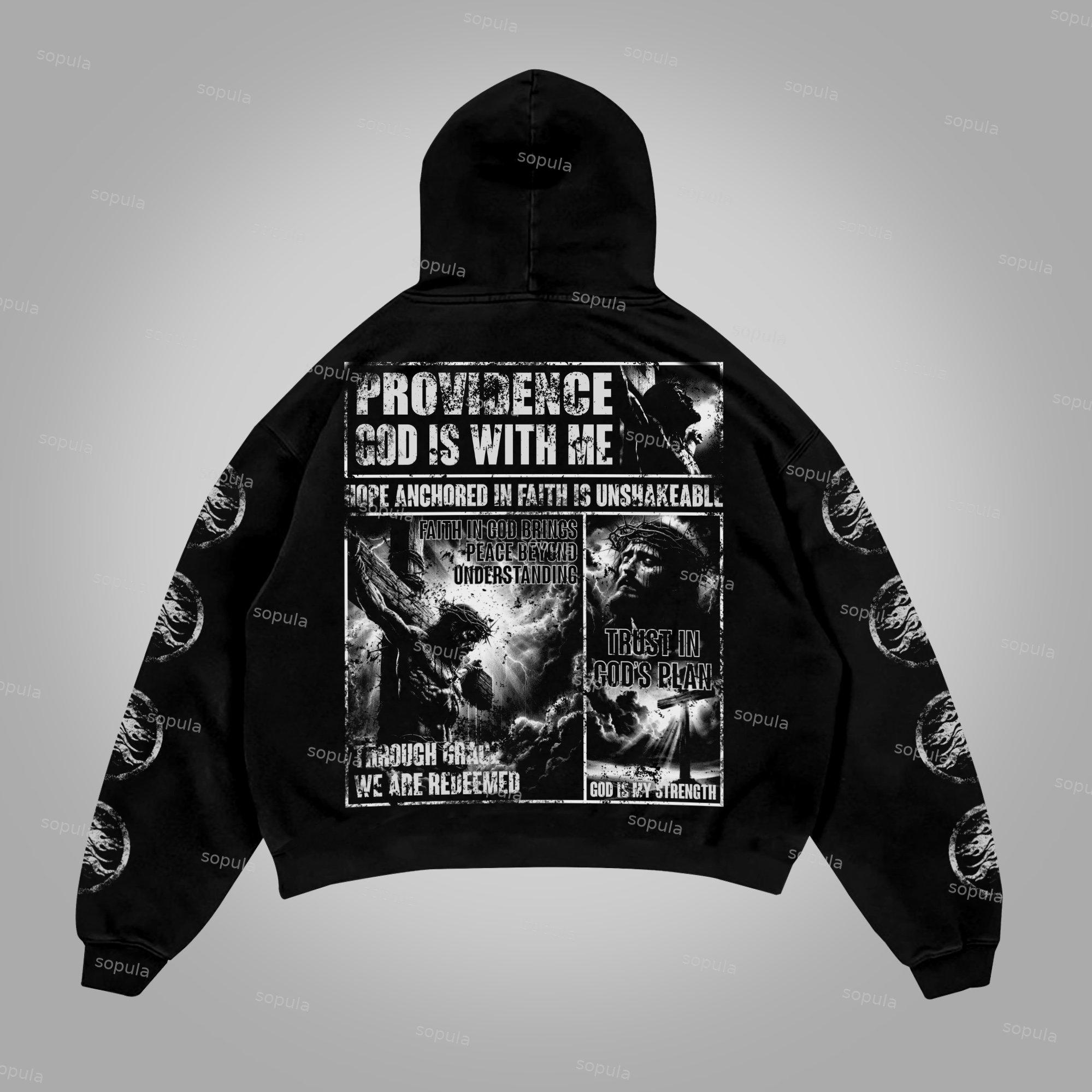 Sopula God Is With Me. Retro Vintage Printed Graphics Cotton Pocket Hoodie Product Image