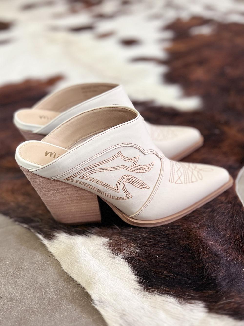 Miim Bree Ivory Western Style Boot Stitch Mule Product Image