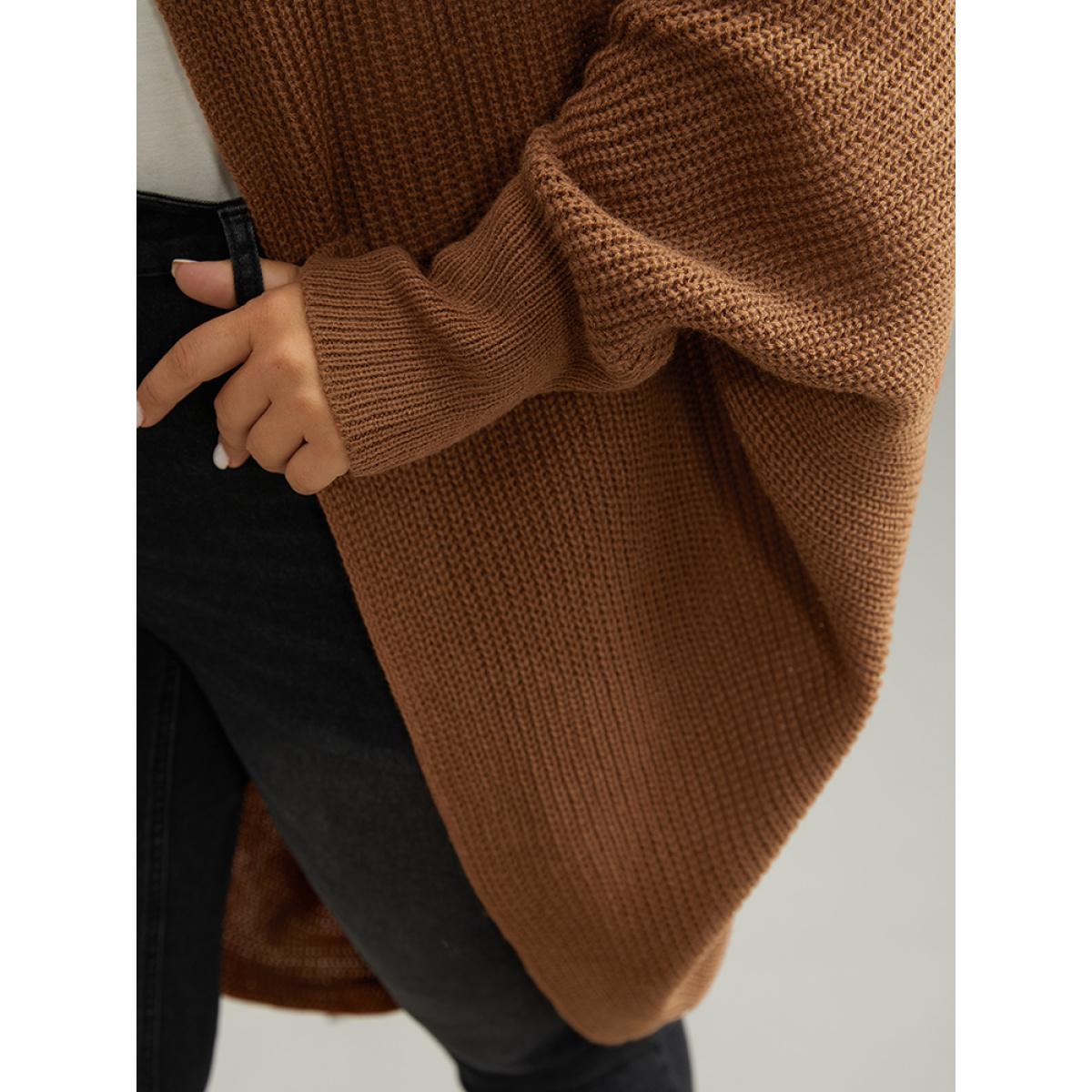 Plus Size Solid Dolman Sleeve Arc Hem Cardigan Brown Women Casual Loose Long Sleeve Dailywear Cardigans BloomChic 12/L Product Image