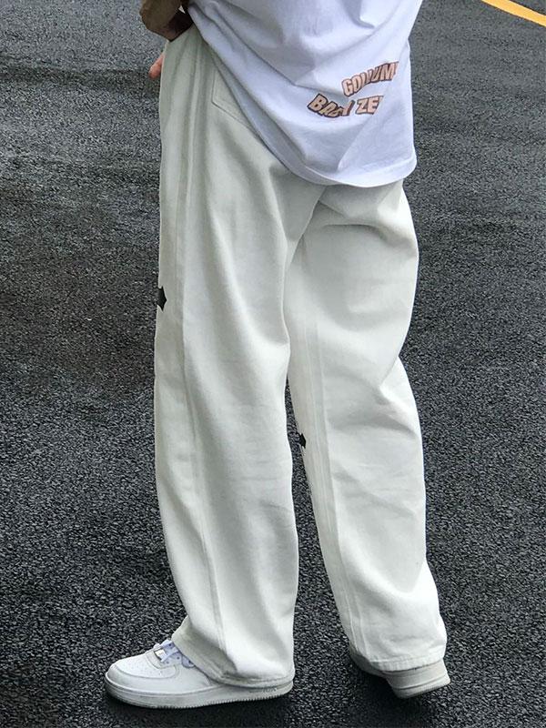 Men's White Wash Cross Pattern Straight Leg Jeans Product Image