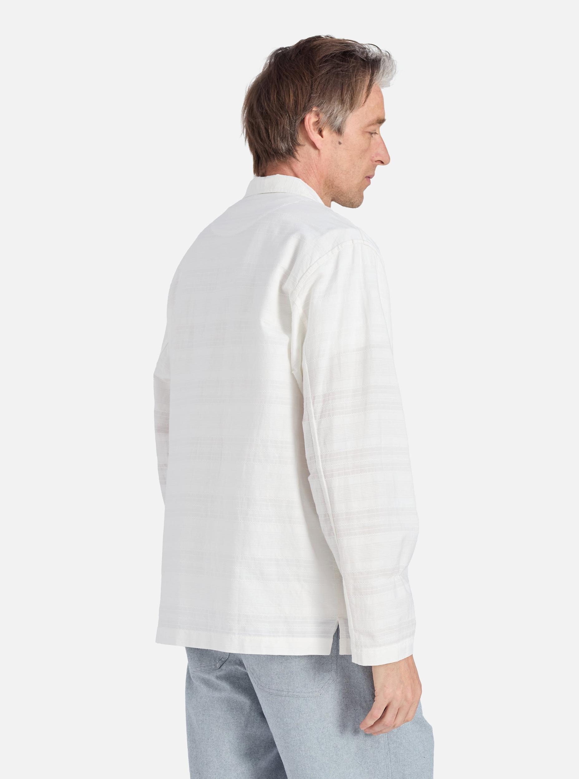 Universal Works Smock Overshirt in Ecru Deffe Self Stripe Product Image