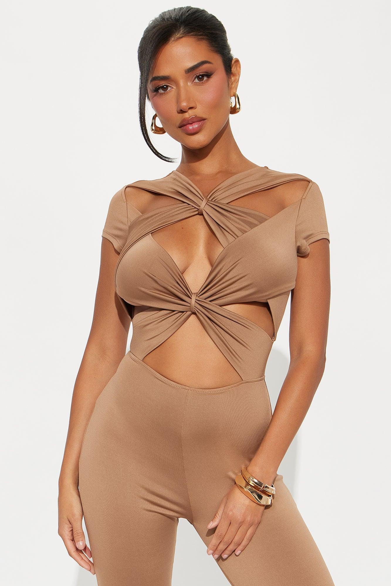 Gabriella Short Sleeve Cut Out Jumpsuit - Mocha Product Image