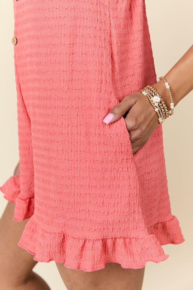 Last Summer Coral Ruffle Hem Romper FINAL SALE Product Image