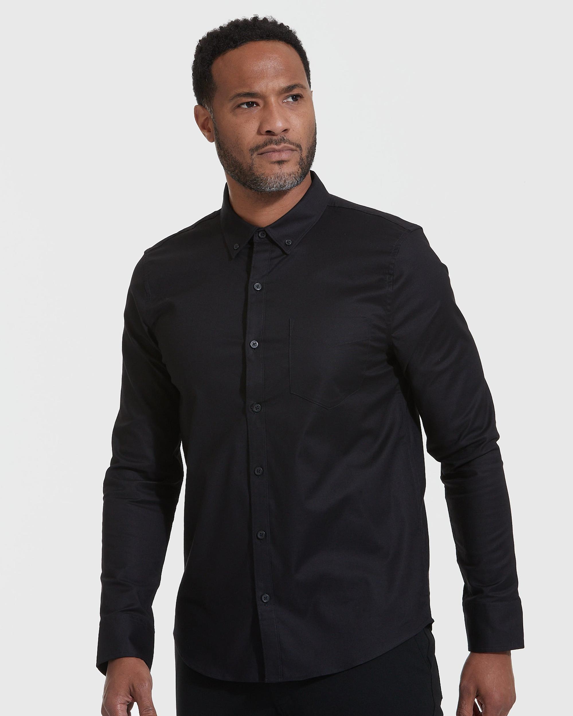 Black Stretch Oxford Long Sleeve Shirt Product Image