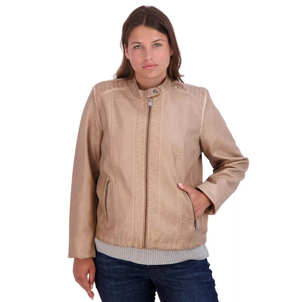 Women's Sebby Collection Faux-Leather Racing Jacket,  Product Image