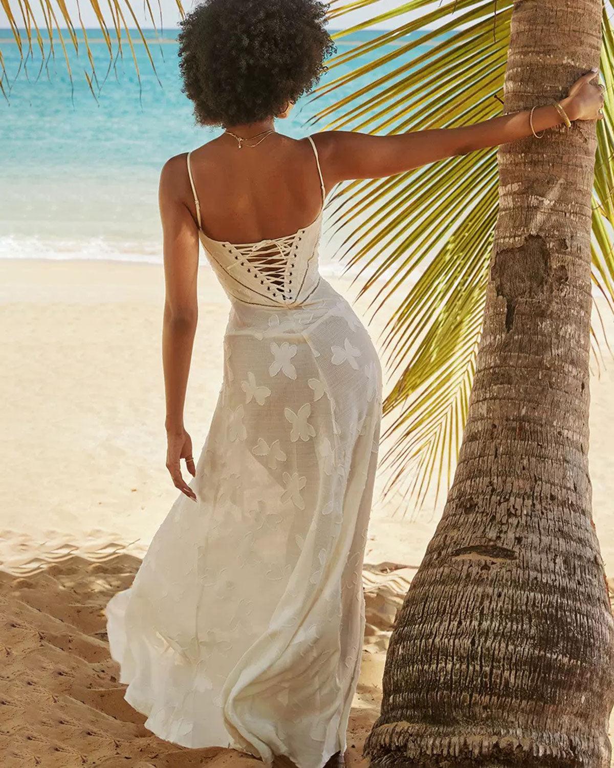 White Jacquard Slip Maxi Dress Product Image