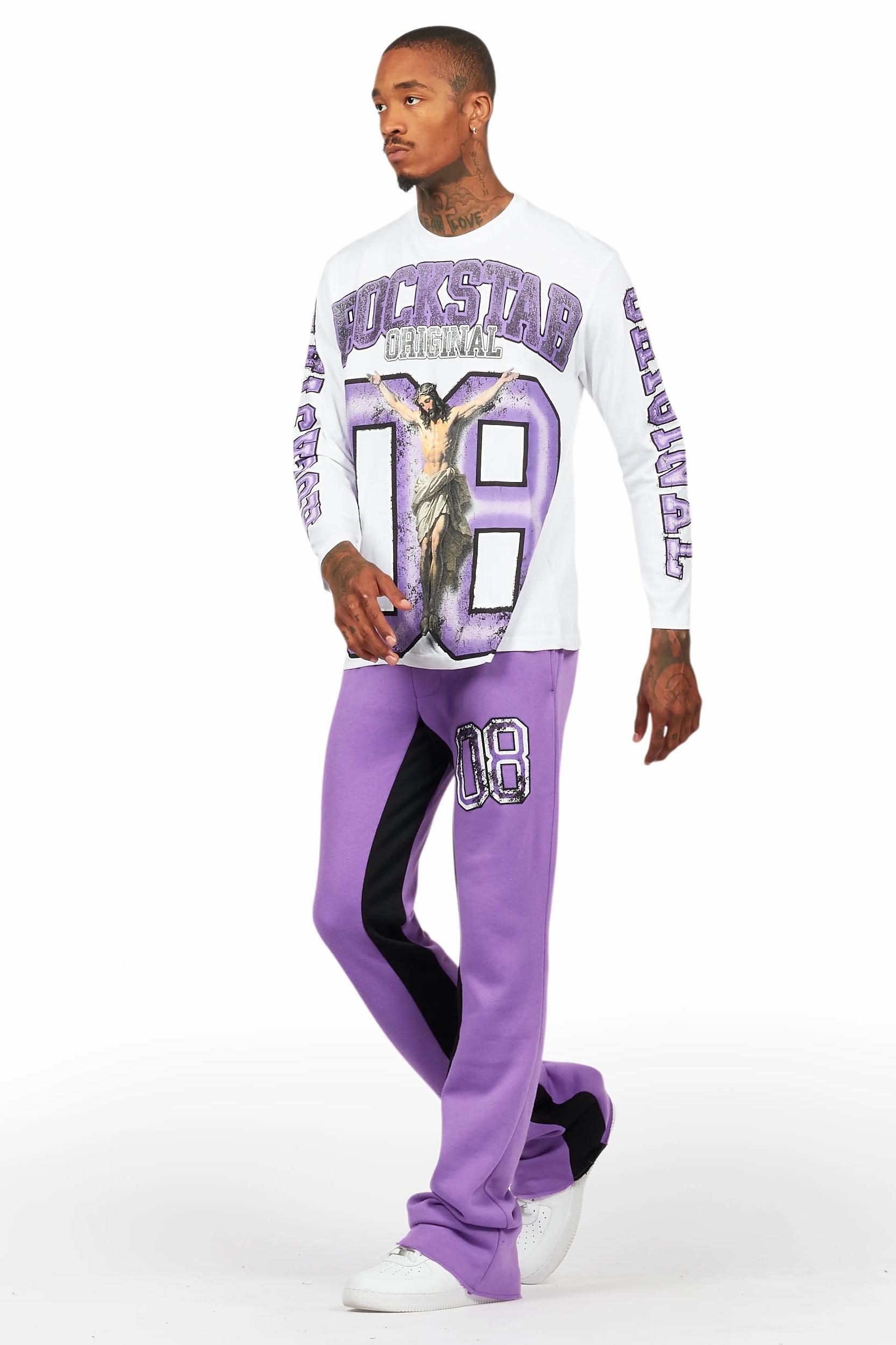 Fields Purple/White Long Sleeve T-Shirt/Baggy Pant Set Male Product Image
