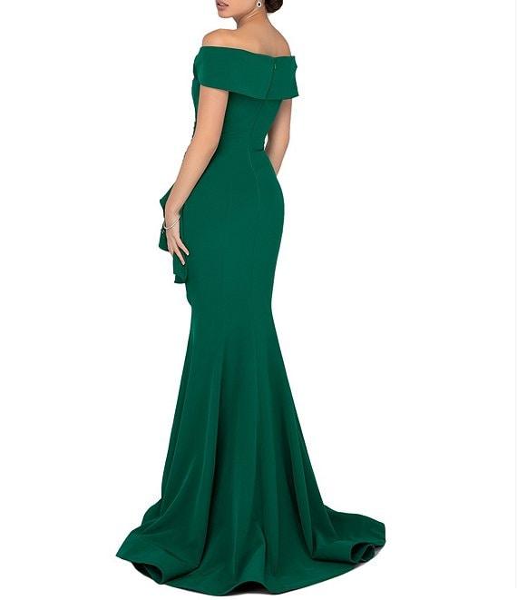 Terani Couture Off-the-Shoulder Short Sleeve Peplum Beaded Applique Mermaid Gown Product Image