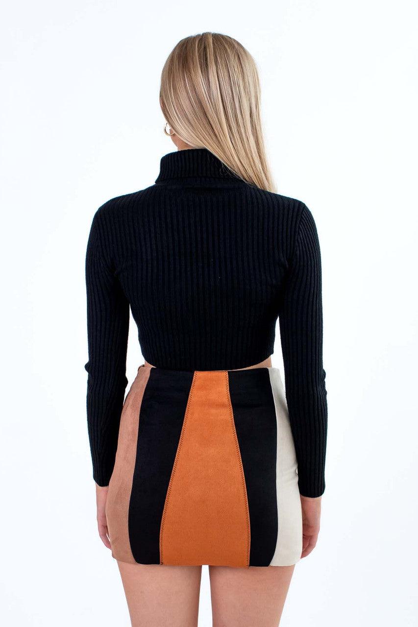 Black Crop Ribbed Turtle Neck Sweater Product Image