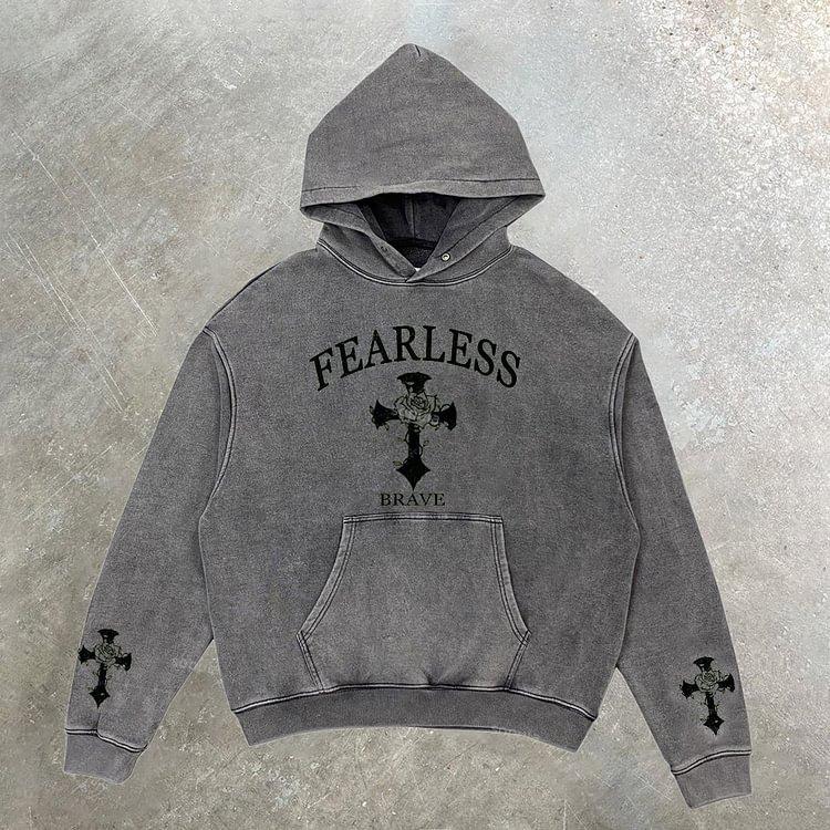 Sopula Relaxed Vintage Fearless Graphic Casual Street Washed Hoodie Product Image