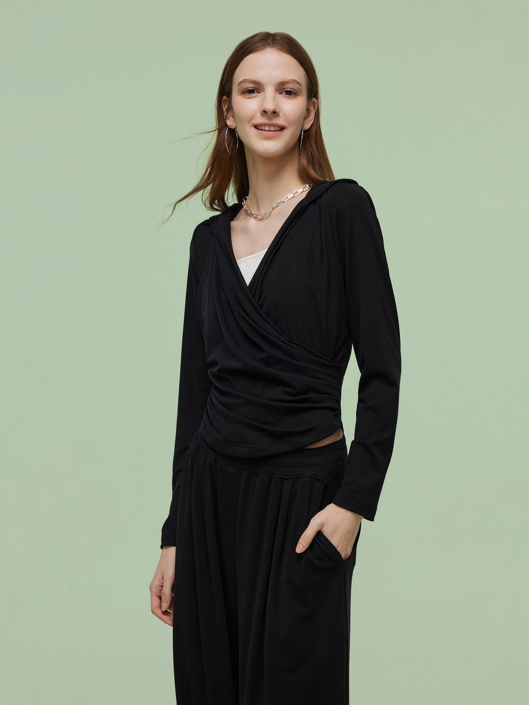 Tencel Blend Hoodie And Wide Leg Pants Two-Piece Set Product Image