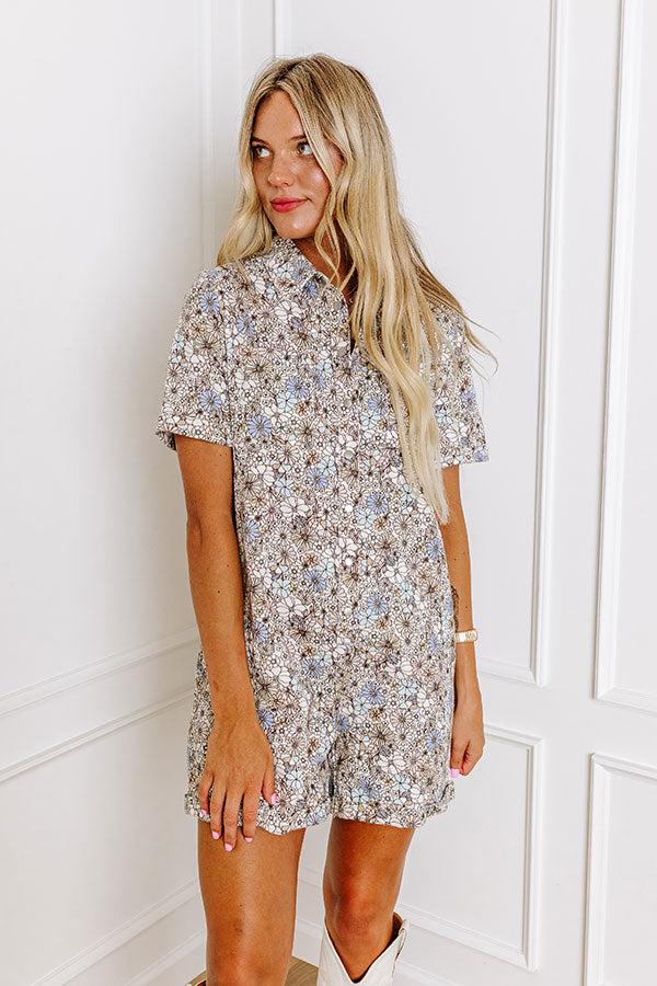 Sunny With A Chance of Blooms Denim Romper in Cream Product Image